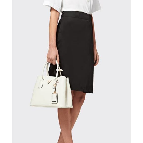 Prada Double Saffiano Leather Shoulder Bag White Women's Medium - Picture 1 of 16